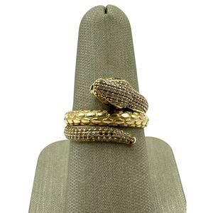 14K Yellow Gold Wrapped Snake Ring with White & Green Stones (15556)